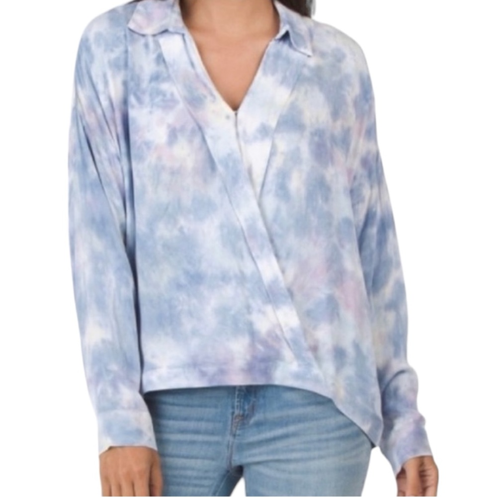 NWT Young Fabulous and Broke “Soho” Tie Dye Faux Wrap Top